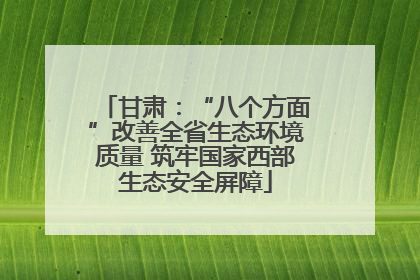 甘肃：“八个方面”改善全省生态环境质量 筑牢国家西部生态安全屏障