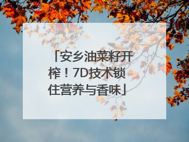 安乡油菜籽开榨！7D技术锁住营养与香味