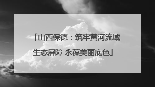 山西保德：筑牢黄河流域生态屏障 永葆美丽底色